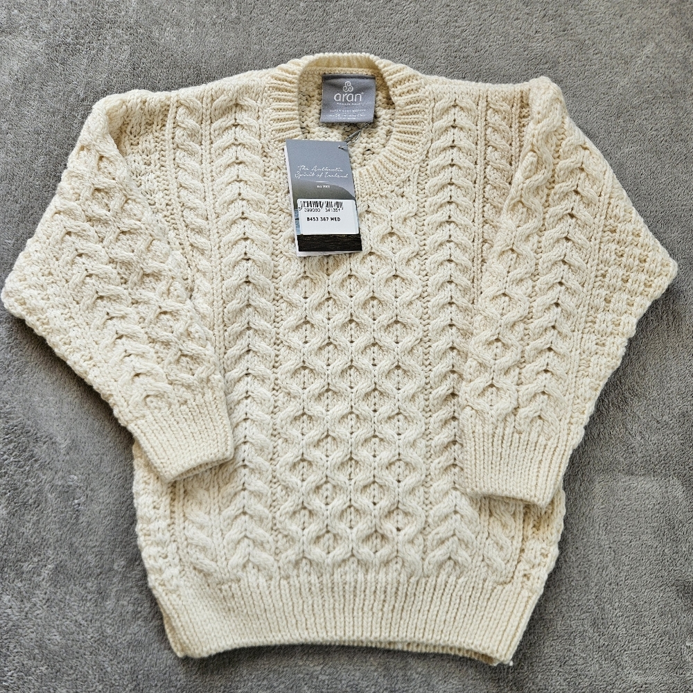 Aran Crafts Wool Kids Sweater M Fisherman Cable Knit Soft Merino Ireland Coastal